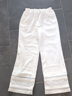 Generation Love White Wide-Leg Lace-Hem Pants